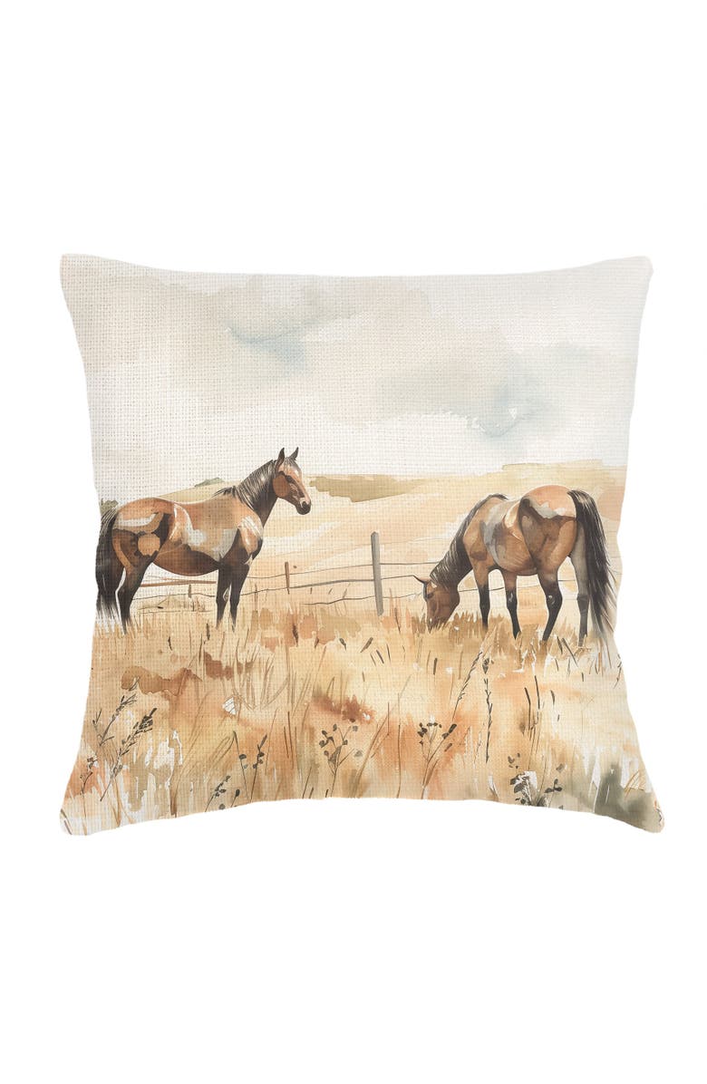 Anaya Horse Pasture Linen Pillow with Down Alternative Insert, Main, color, Brown