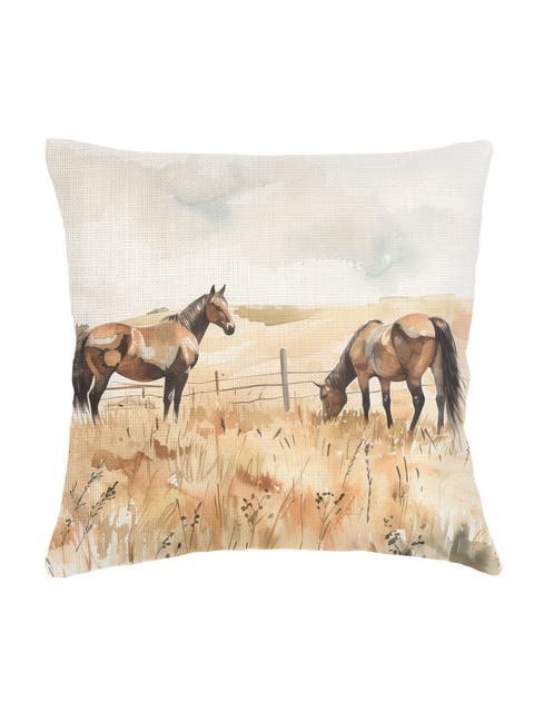Horse Pasture Linen Pillow with Down Alternative Insert