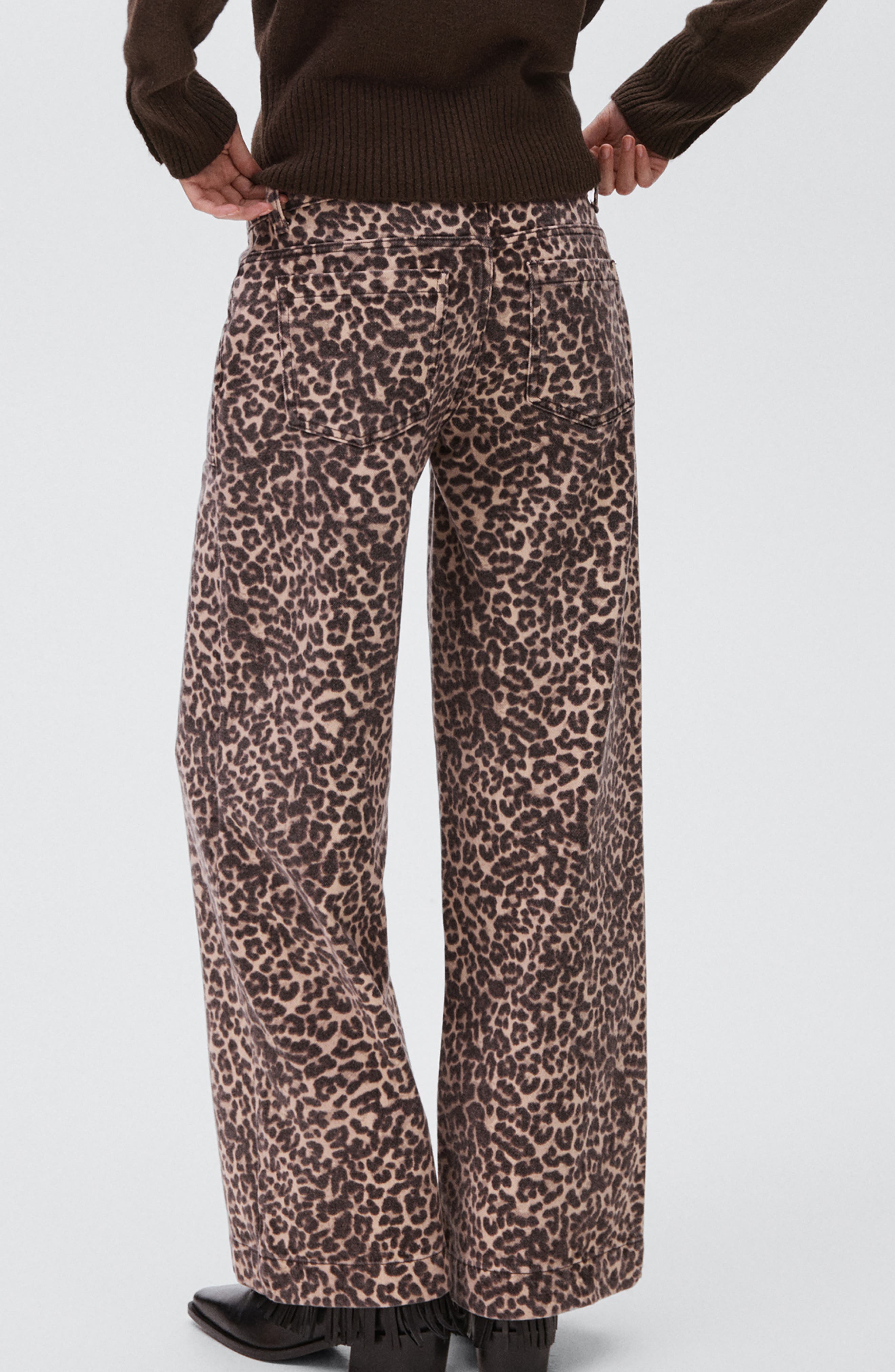 Leopard Print Patch Pocket Wide Leg Jeans - image 2