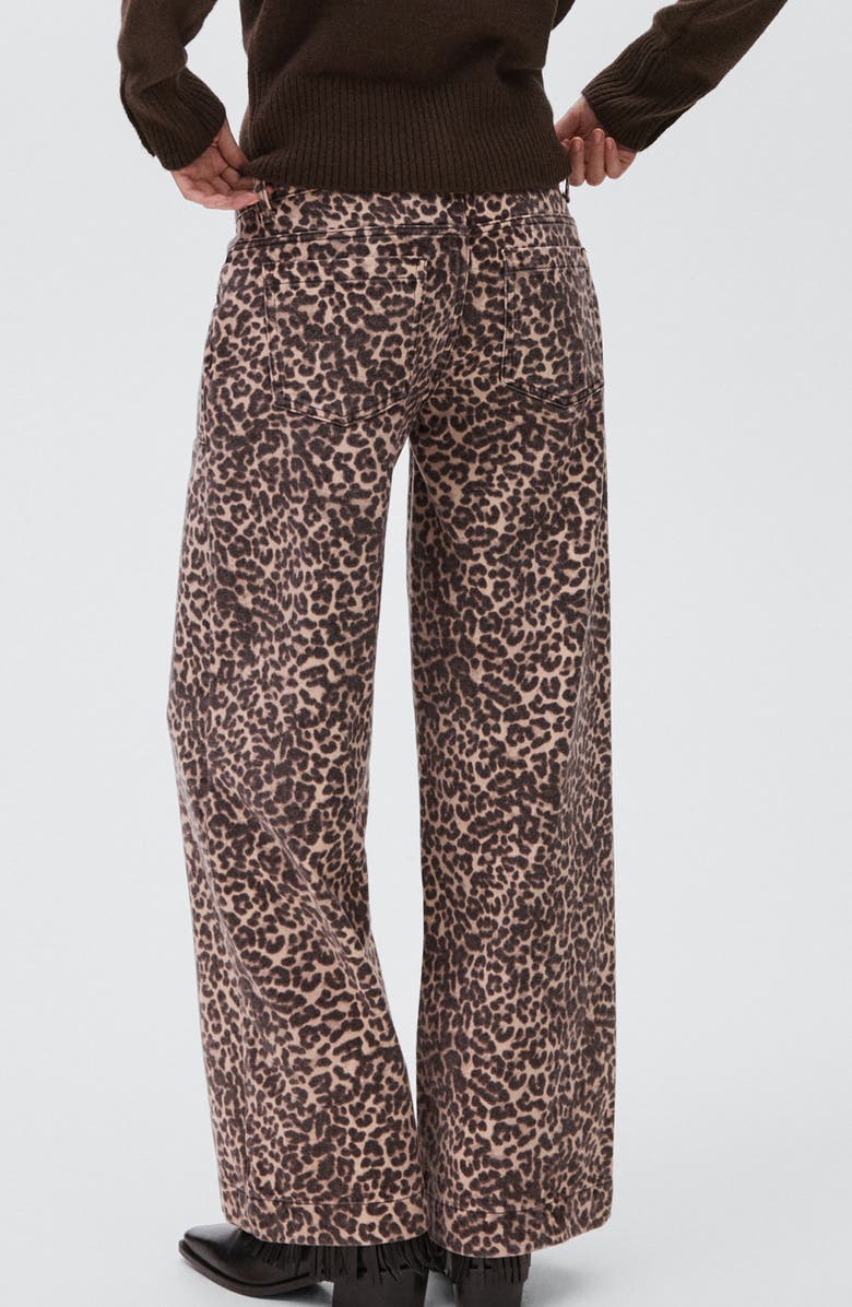 MANGO TEEN Leopard Print Patch Pocket Wide Leg Jeans, Alternate, color, Ecru