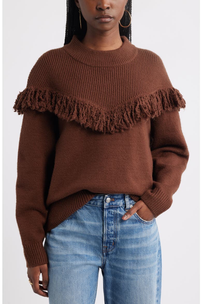 Novelty Fringe Sweater, Main, color, BROWN SOIL