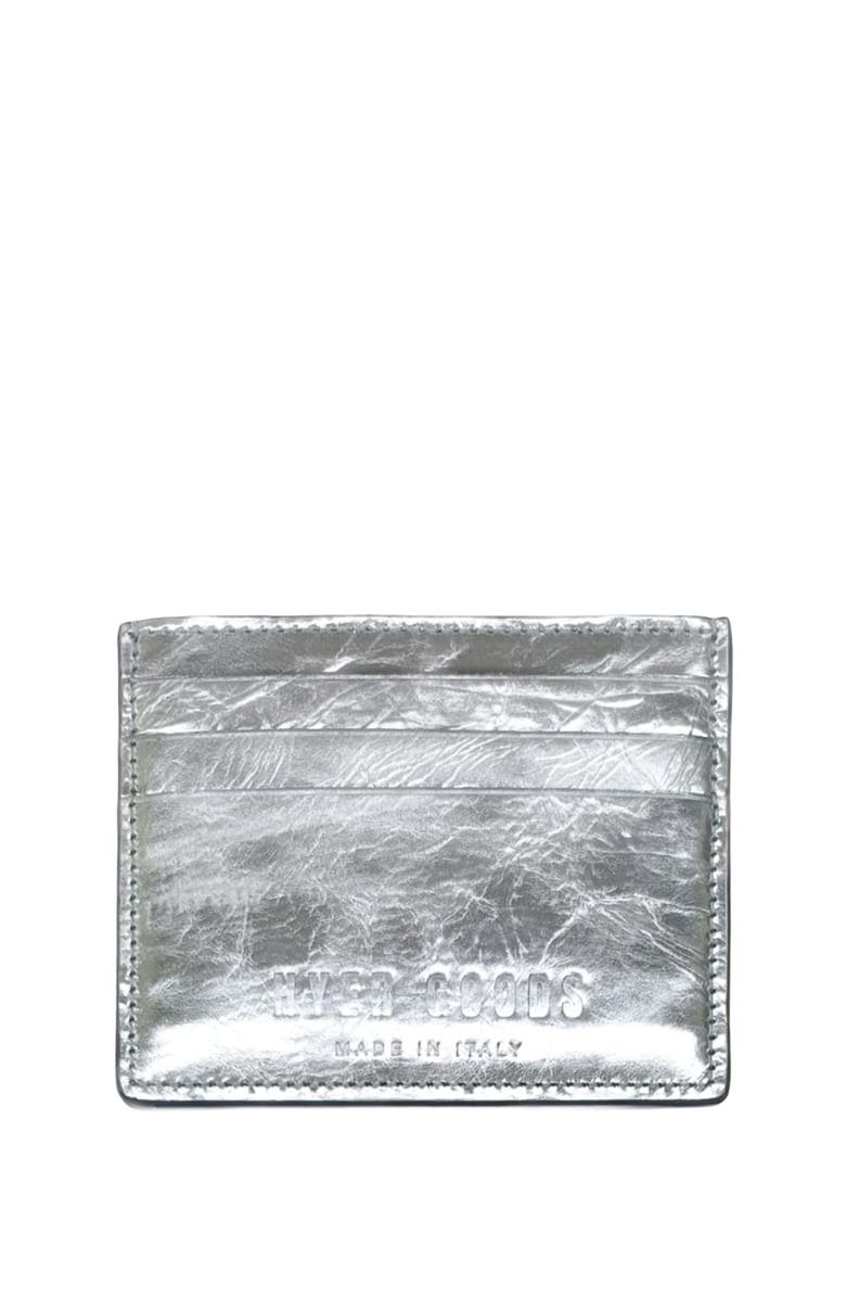 HYER GOODS Upcycled Italian Leather Certo Card Wallet, Main, color, Silver