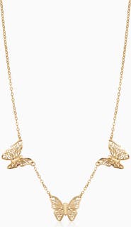 Oradina 14K Yellow Gold Social Butterfly Necklace