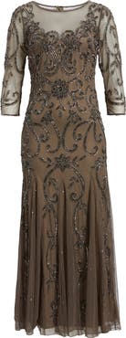 Pisarro Nights Beaded Illusion Neck Gown
