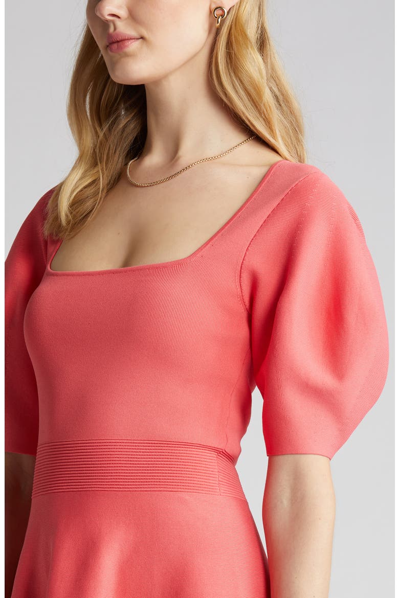 Hayliy Puff Sleeve Knit Skater Dress, Alternate, color, CORAL