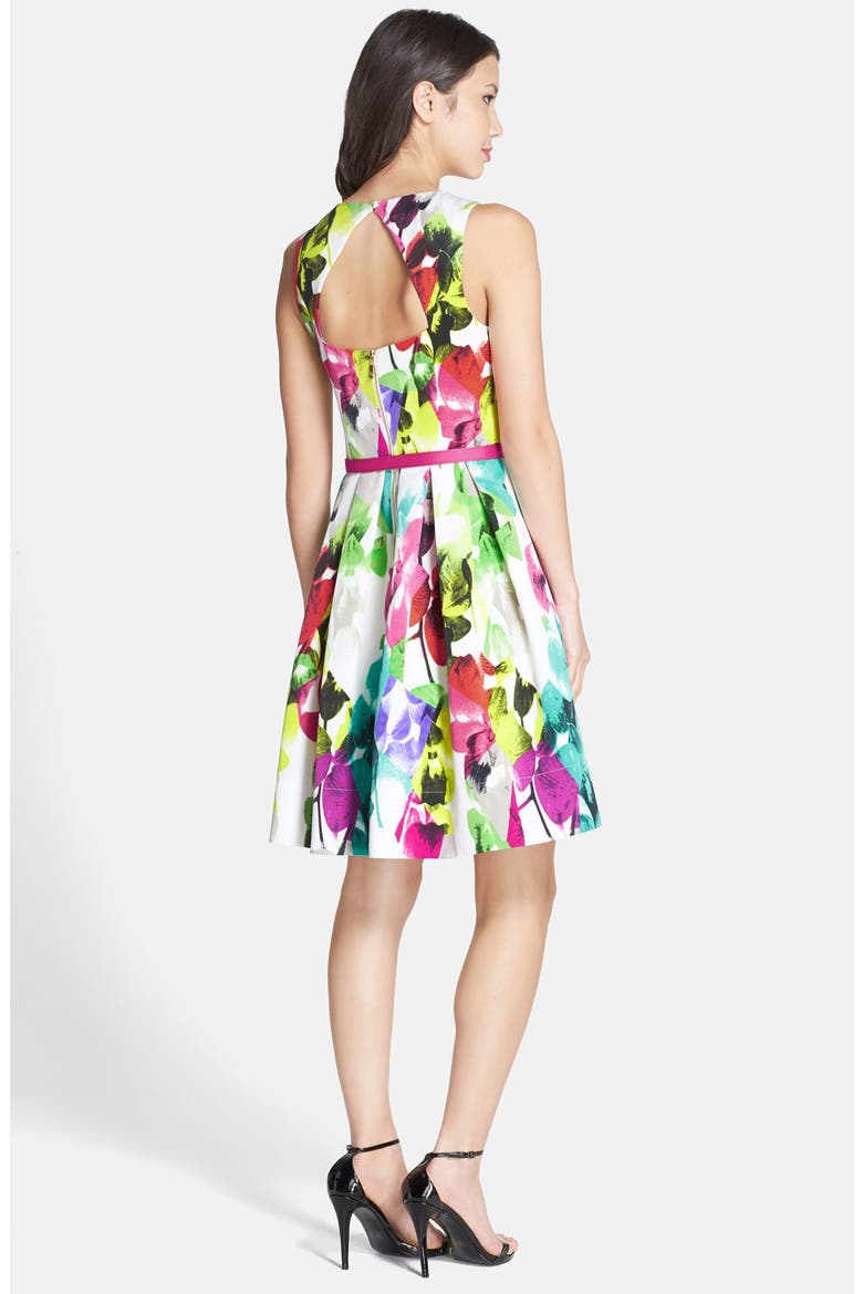 Belted Print Faille Fit & Flare Dress, Alternate, color, PRINT