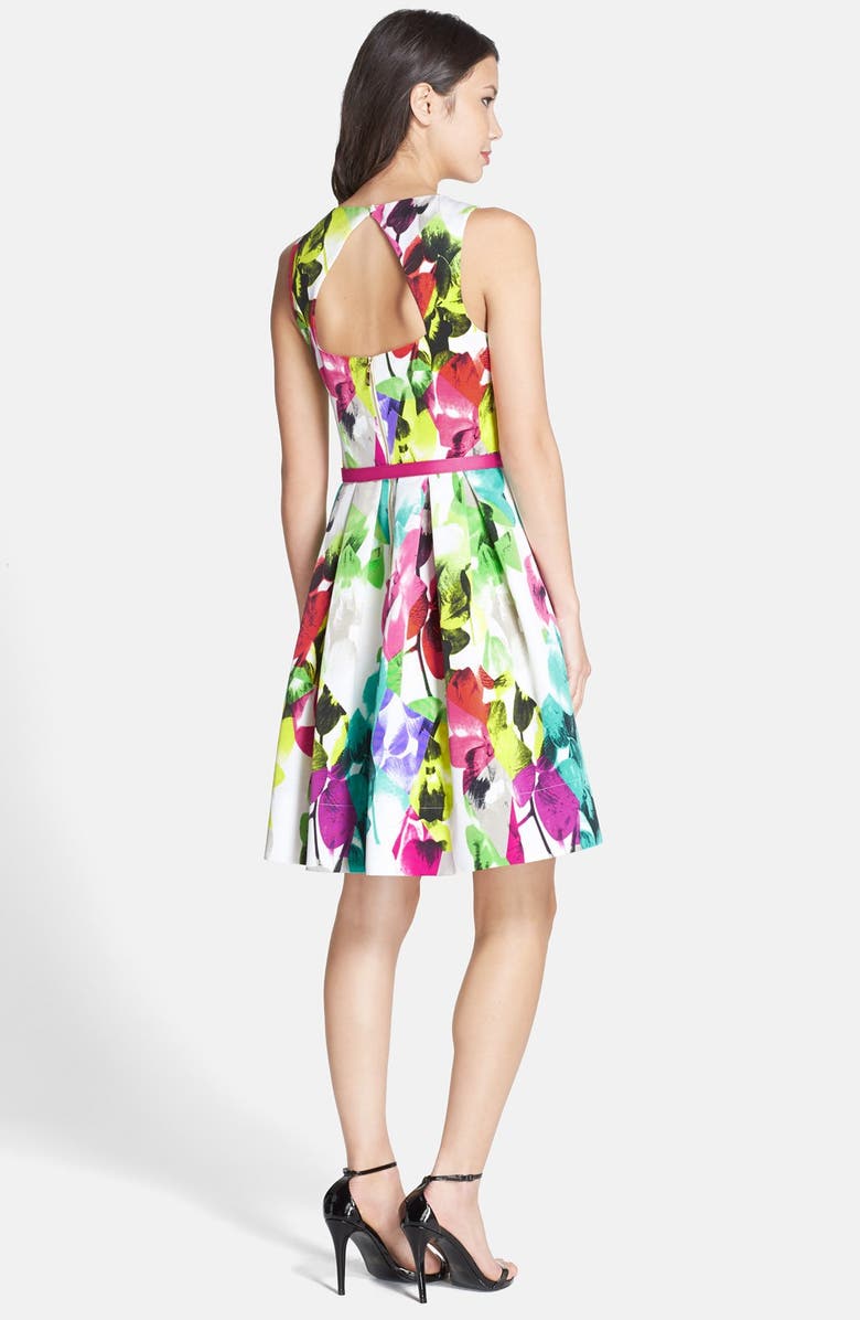 Eliza J Belted Print Faille Fit & Flare Dress, Alternate, color, 