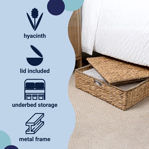 Happimess Holden 30" Classic Costal Hand-woven Hyacinth Wicker Under Bed Storage Basket With Lid In Brown