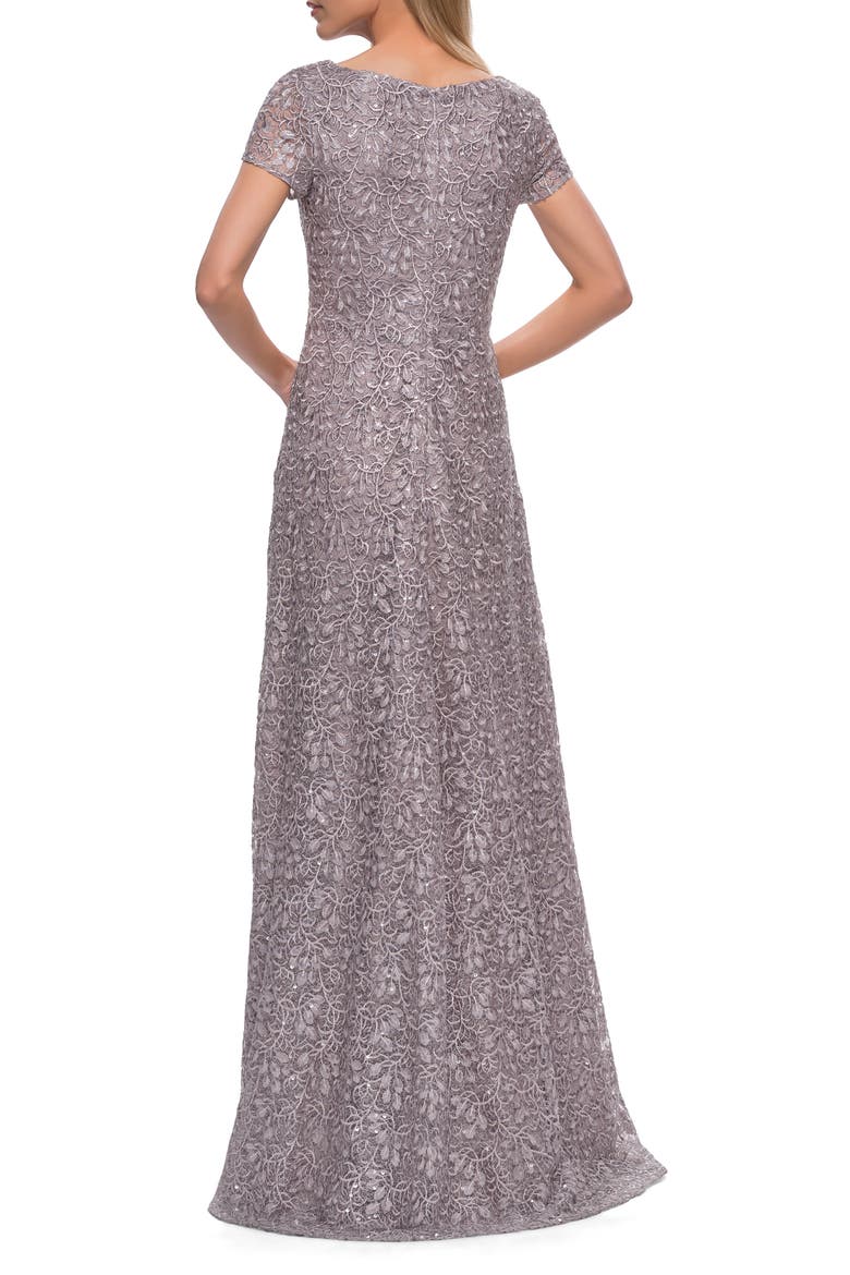 Embroidered Lace Column Gown, Alternate, color, DARK MAUVE