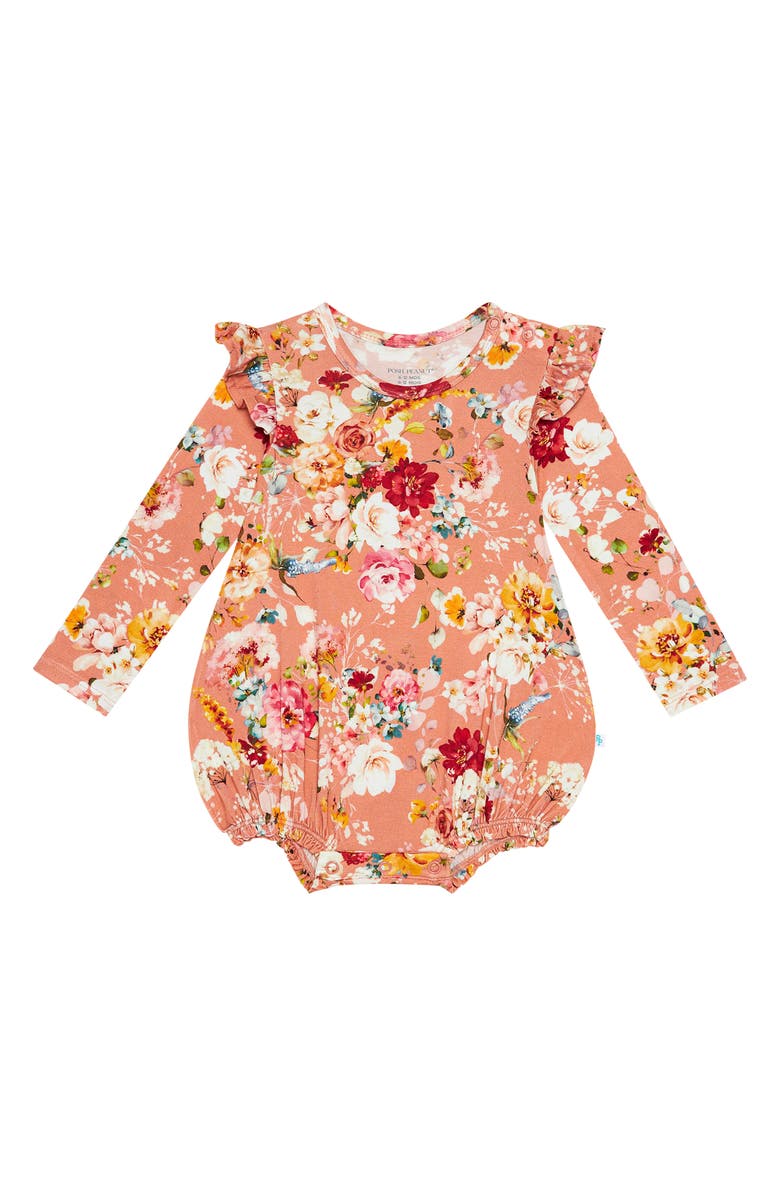 Posh Peanut Kids' Celia Floral Ruffle Long Sleeve Bodysuit, Main, color, 