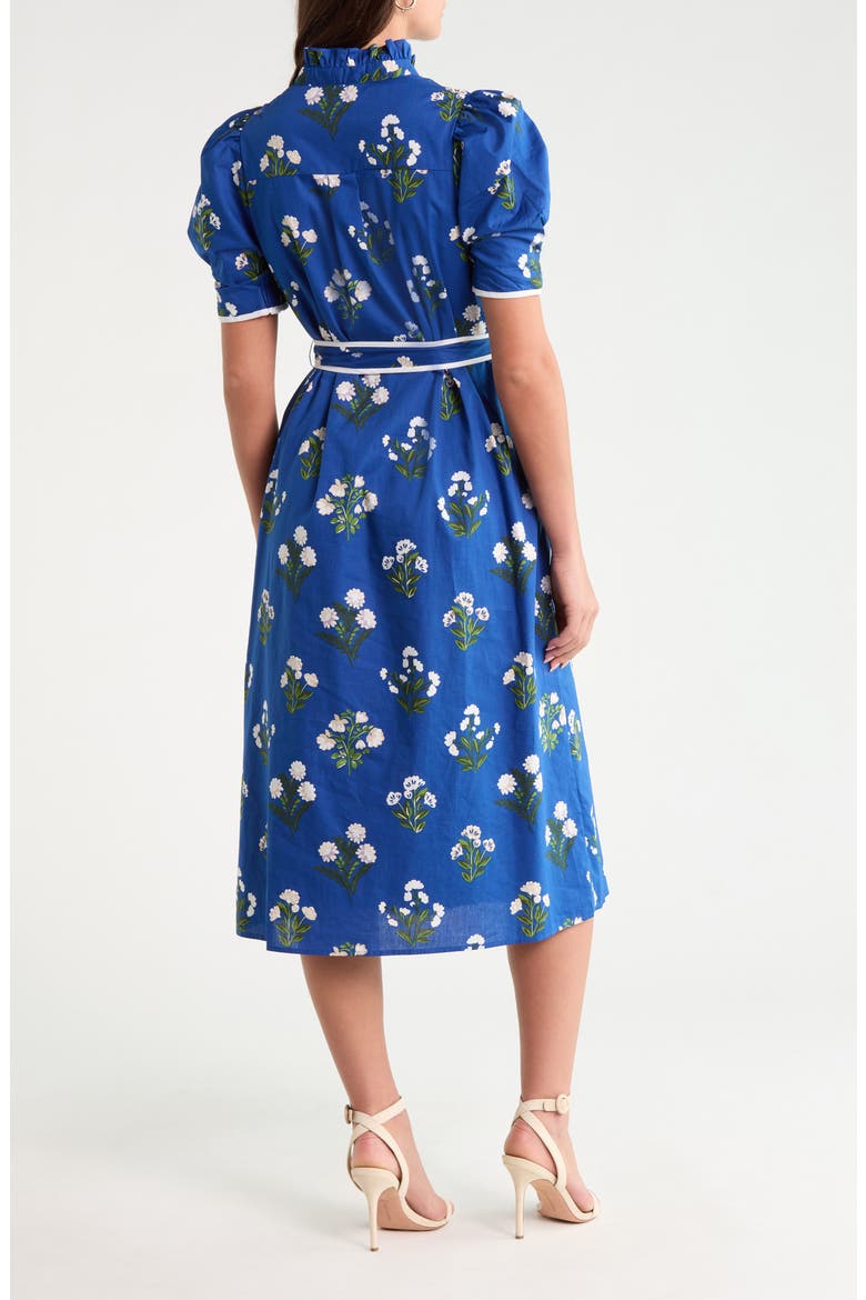 Gianny Puff Sleeve Tie Waist Midi Dress, Alternate, color, DUSTY-NAVY