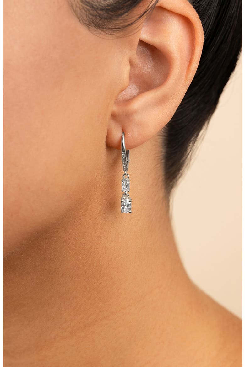 Liesel Cubic Zirconia Drop Lever Back Earrings, Alternate, color, SILVER