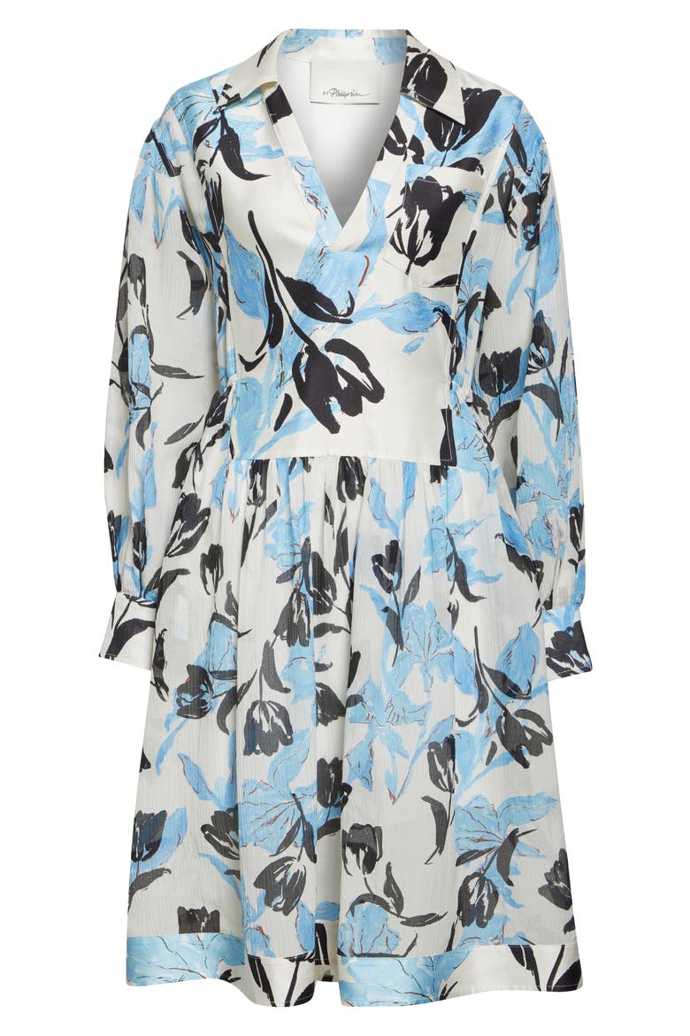Joyful Tulips Long Sleeve Silk Blend Shirtdress, Alternate, color, IVORY MULTI