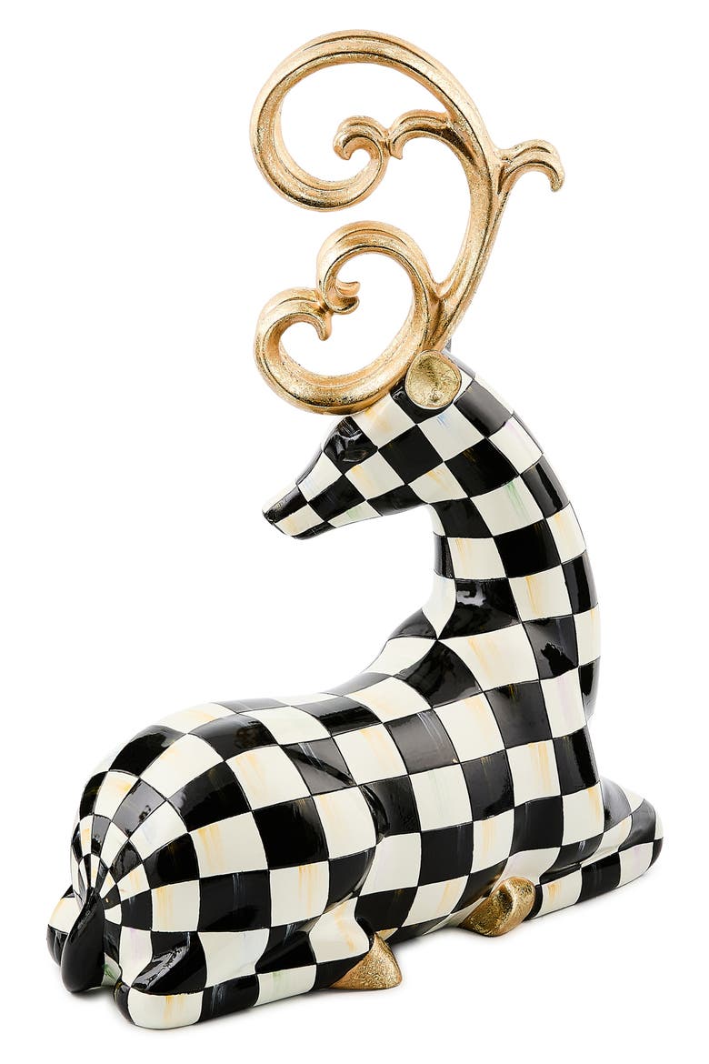 Courtly Check Noel Resting Deer Figurine, Alternate, color, COURTLY