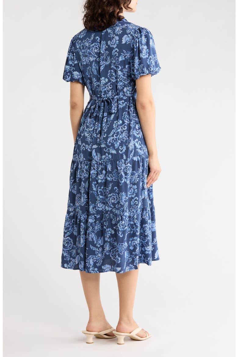 Puff Sleeve Tiered Shirtdress, Alternate, color, NAVY FLORAL