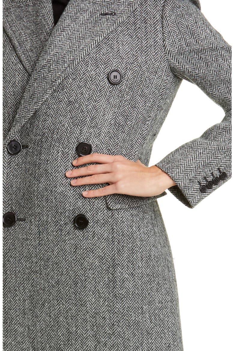Notch Collar Wool Coat, Alternate, color, NOIR BLANC