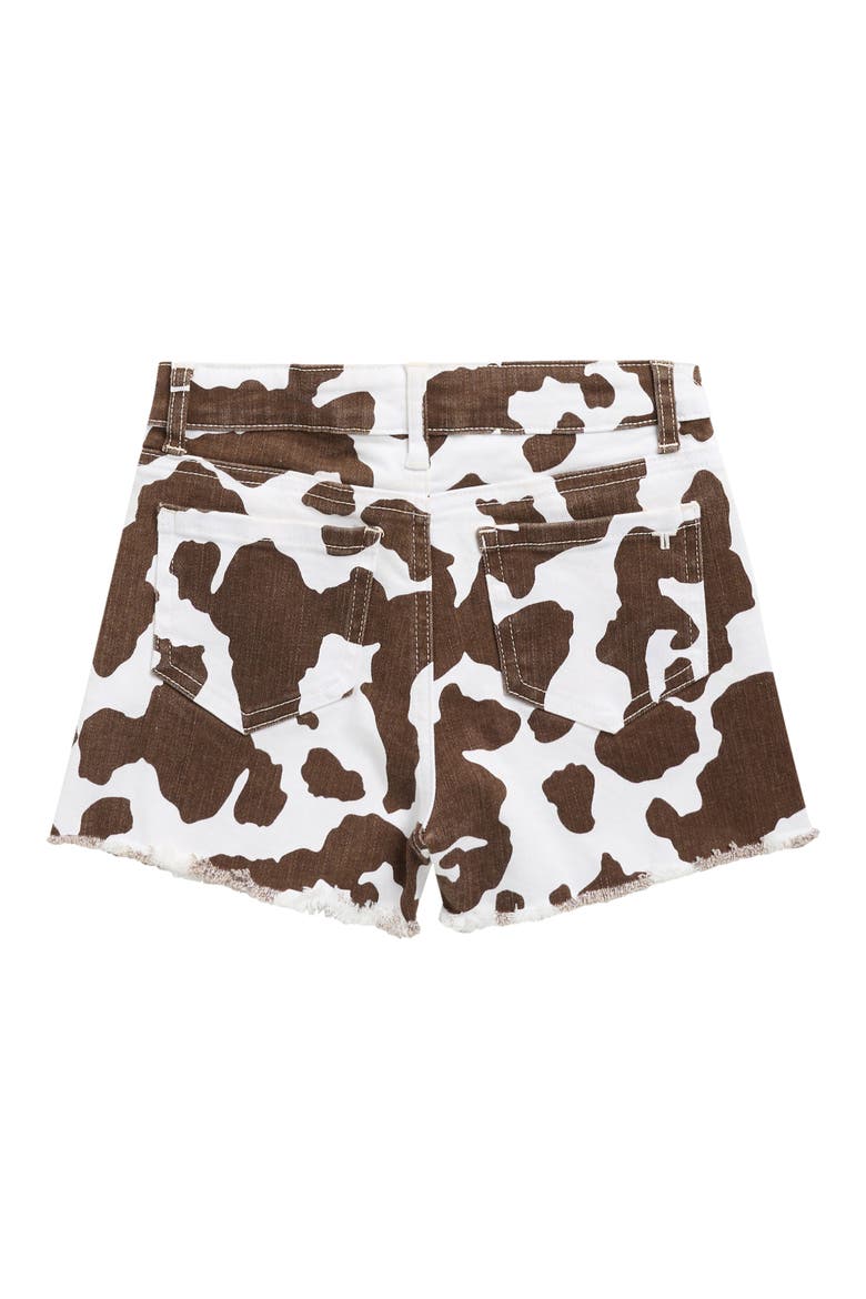 Kids' Cow Print Cutoff Denim Shorts, Alternate, color, BROWN COW