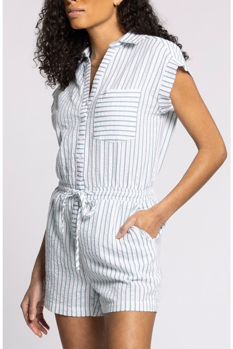 Marina Stripe Cotton Romper, Alternate, color, WHITE GREEN