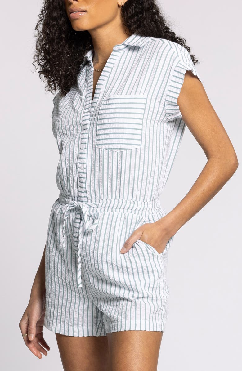 Thread & Supply Marina Stripe Cotton Romper, Alternate, color, White Green