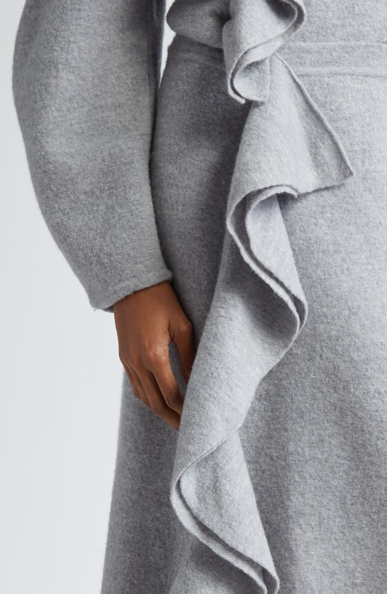 Ulla Johnson Mireya Cascade Ruffle Wool Maxi Sweater Skirt, Alternate, color, Heather Grey
