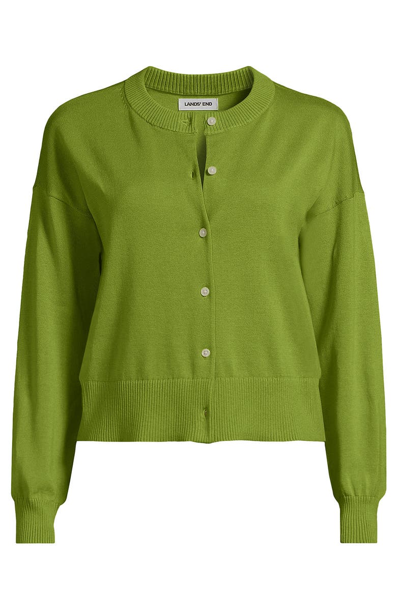 Lands' End Cropped Fine Gauge Crew Neck Cardigan Sweater, Alternate, color, 