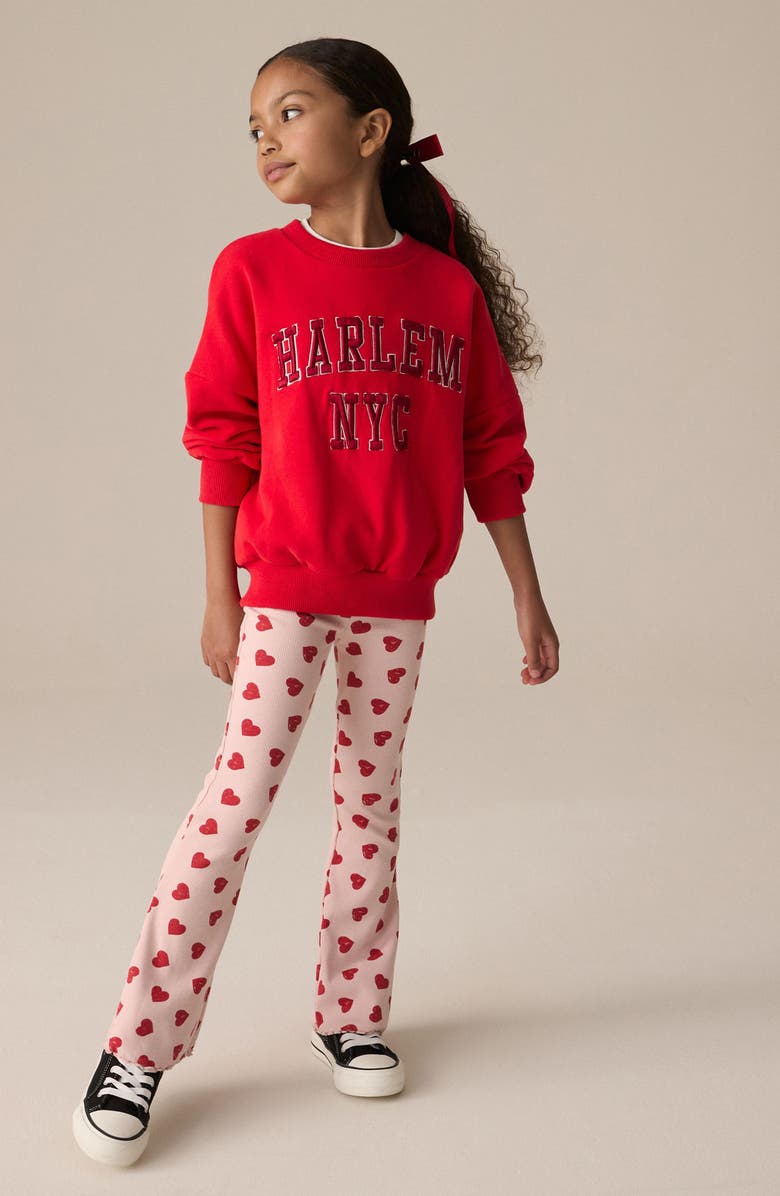 NEXT Kids' Heart Print Rib Flare Leggings, Alternate, color, Pink