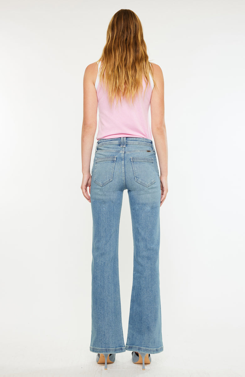 Kancan Mace High Rise Wide Flare Jeans In Blue