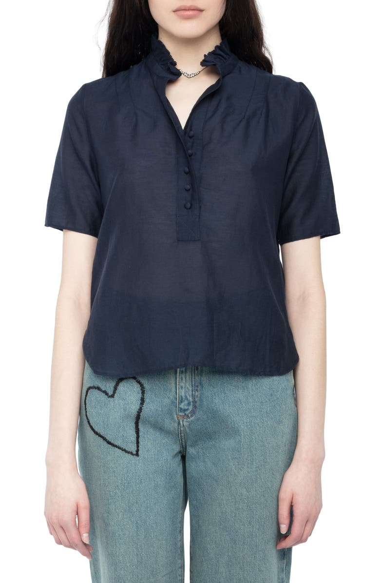 Zadig & Voltaire Topher Ruffle Collar Top, Main, color,