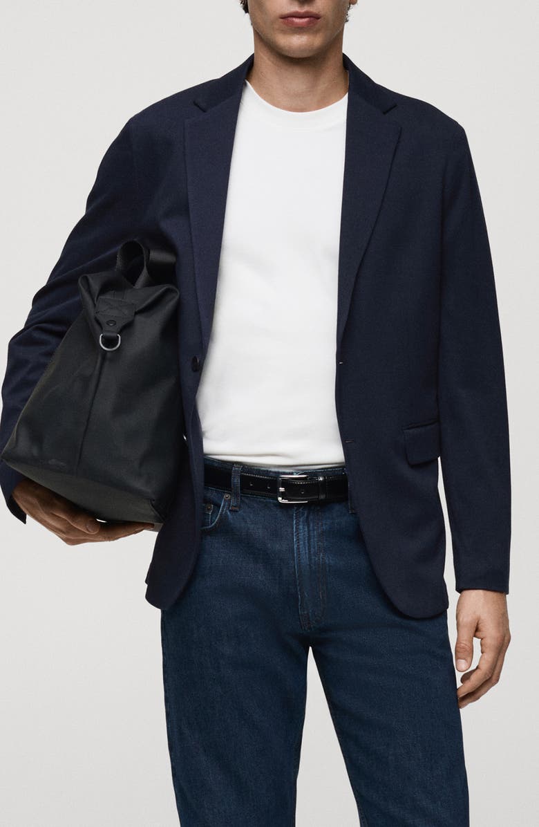 MANGO Slim Fit Textured Cotton Blend Sport Coat, Main, color, Dark Navy