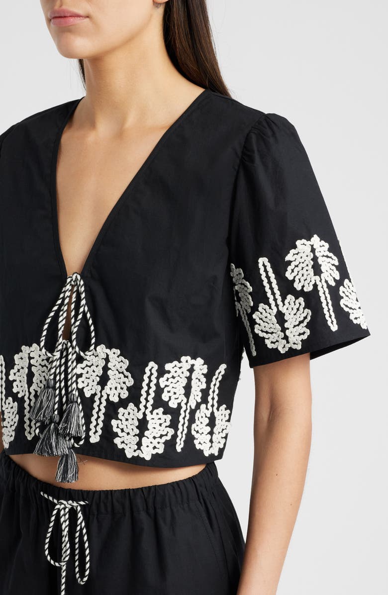 Rails Pari Rickrack Palms Tie Front Cotton Crop Top, Alternate, color,