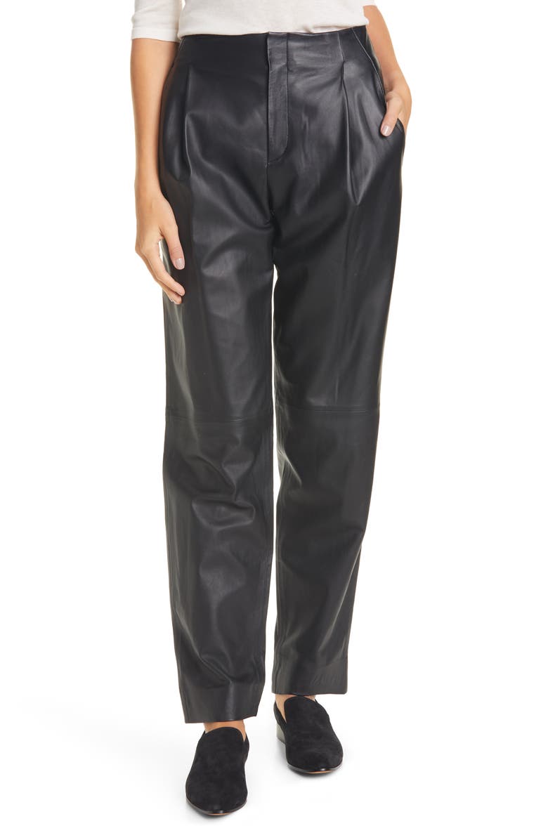 Vince Pleat Front Tapered Leather Trousers, Main, color, 
