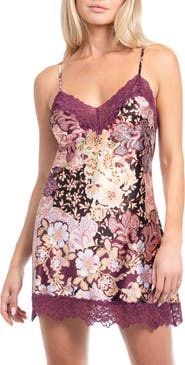 In Bloom by Jonquil Anna Print Lace Trim Satin Chemise