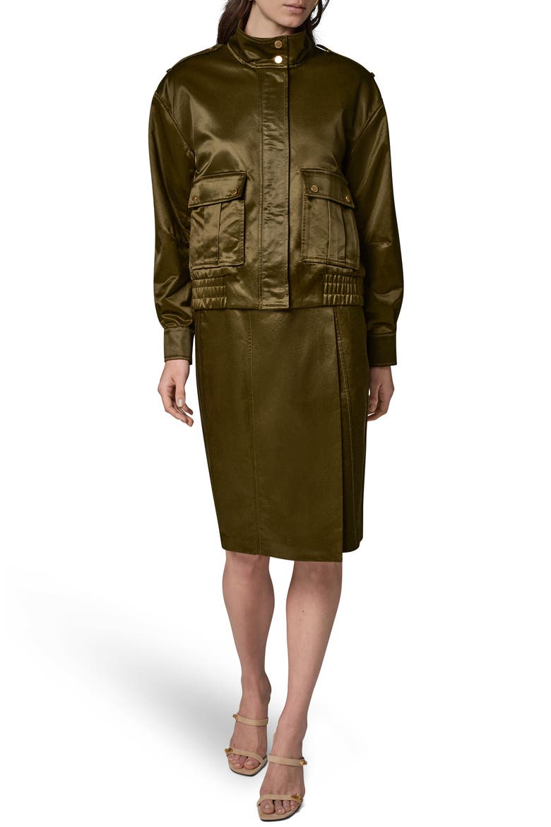 Satin Zip Utility Jacket, Alternate, color, OLIVE BRINE