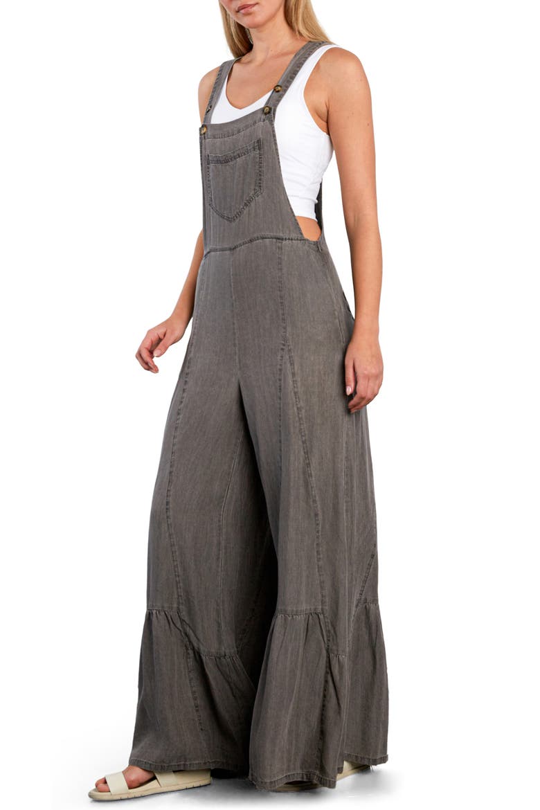 Butterfly Ruffle Leg Cotton Blend Overalls, Alternate, color, GREY