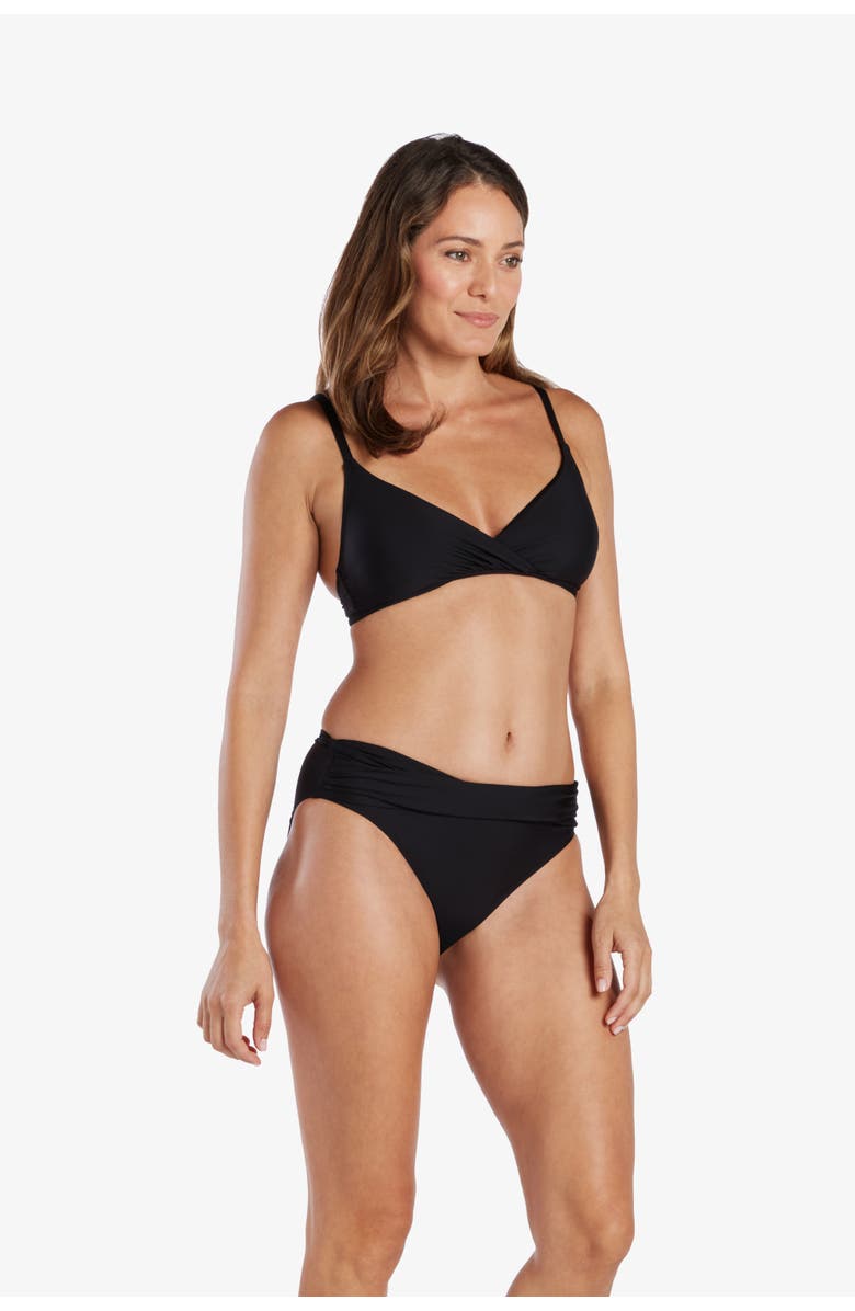 HELEN JON Shirred Crossover Bra, Alternate, color, Black