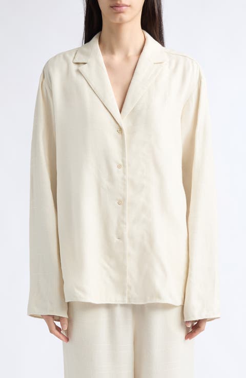 Monogram Embroidered Flannel Pajama Top