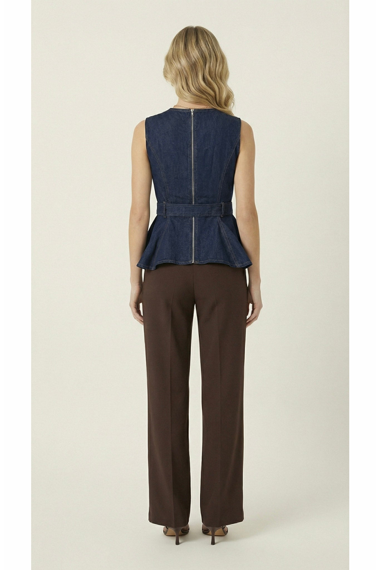Belted Denim Peplum Top, Alternate, color, Navy