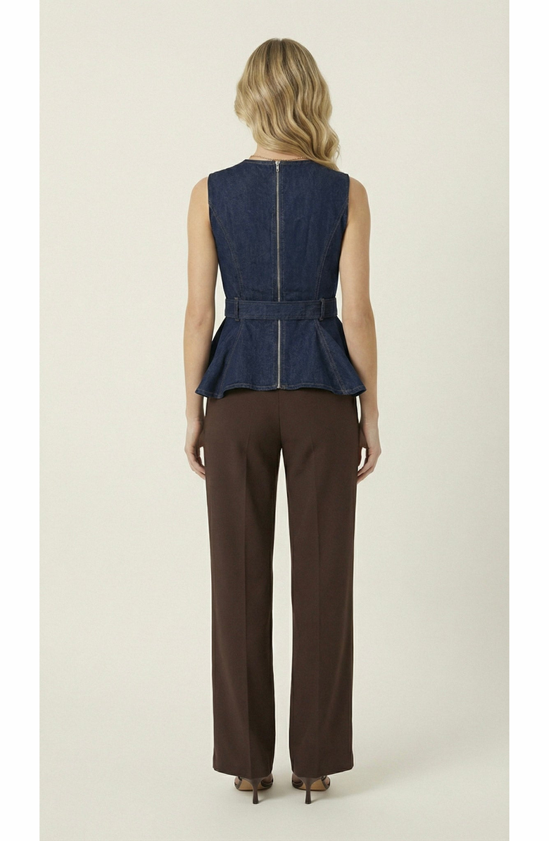 Modenaire Belted Denim Peplum Top, Alternate, color, Navy