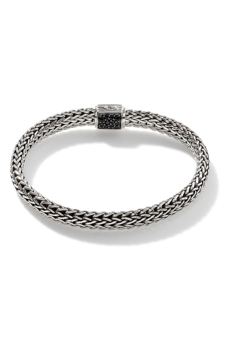 John Hardy Reversible Icon Bracelet, Sterling Silver, Pavé, 6.5mm, Alternate, color, Black Sapphire/ Blue Topaz