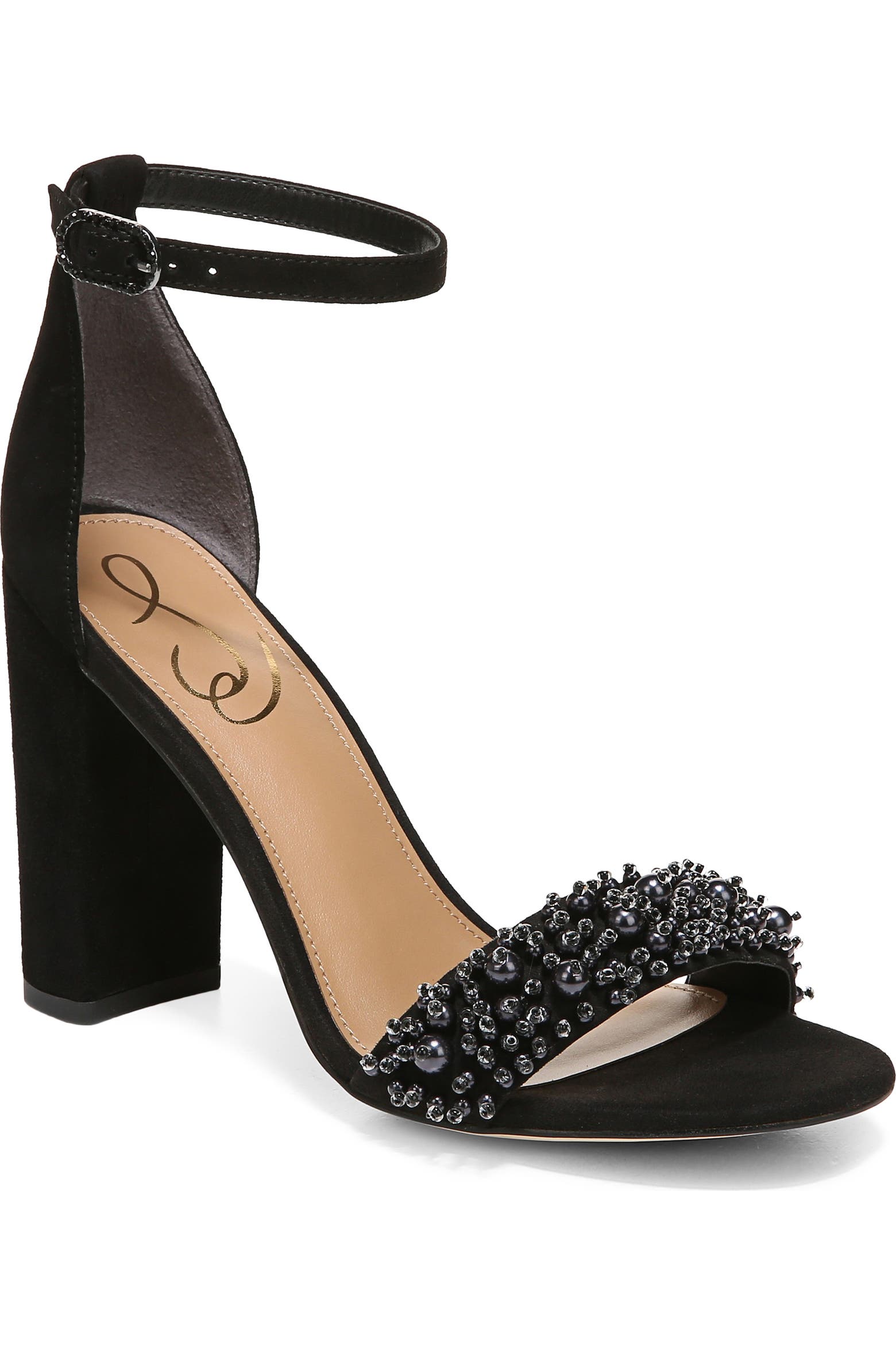 Ship Perla Sam Edelman Yaro Perla Beaded Block Heel Sandal (Women) | Nordstromrack
