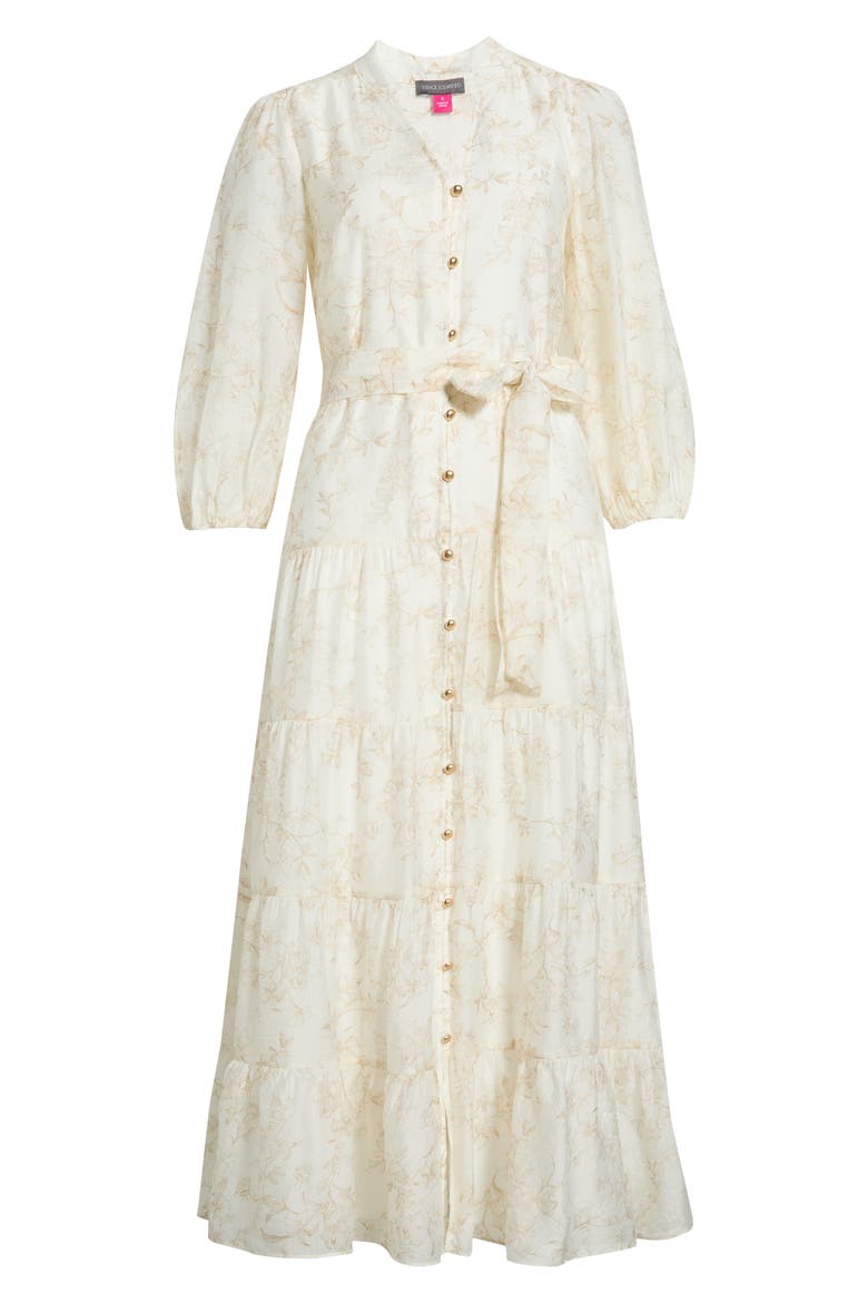 Floral Tiered Button-Up Maxi Dress, Alternate, color, CAMEL