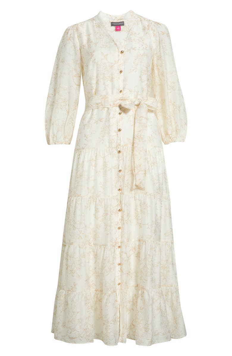 Vince Camuto Floral Tiered Button-Up Maxi Dress, Main, color, Camel