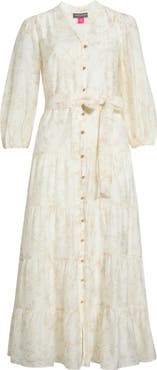 Vince Camuto Floral Tiered Button-Up Maxi Dress