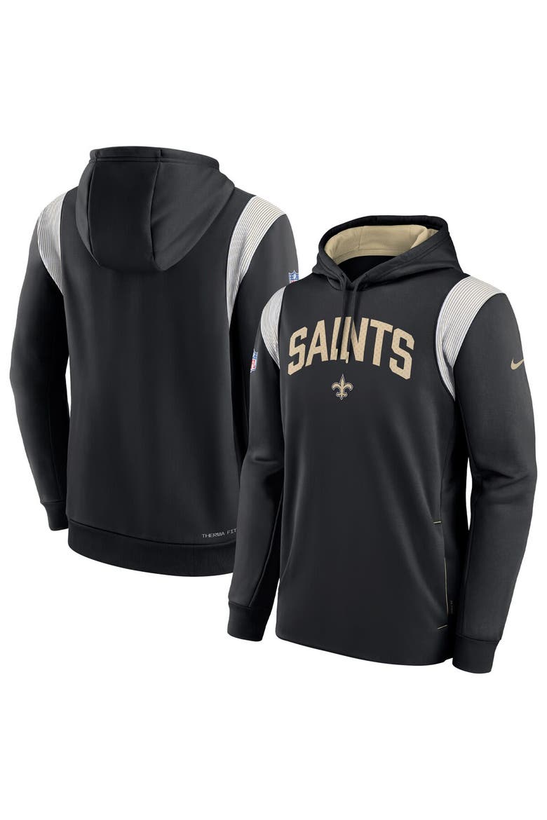 Men's Nike Black New Orleans Saints Sideline Athletic Stack Performance Pullover Hoodie, Main, color, Black