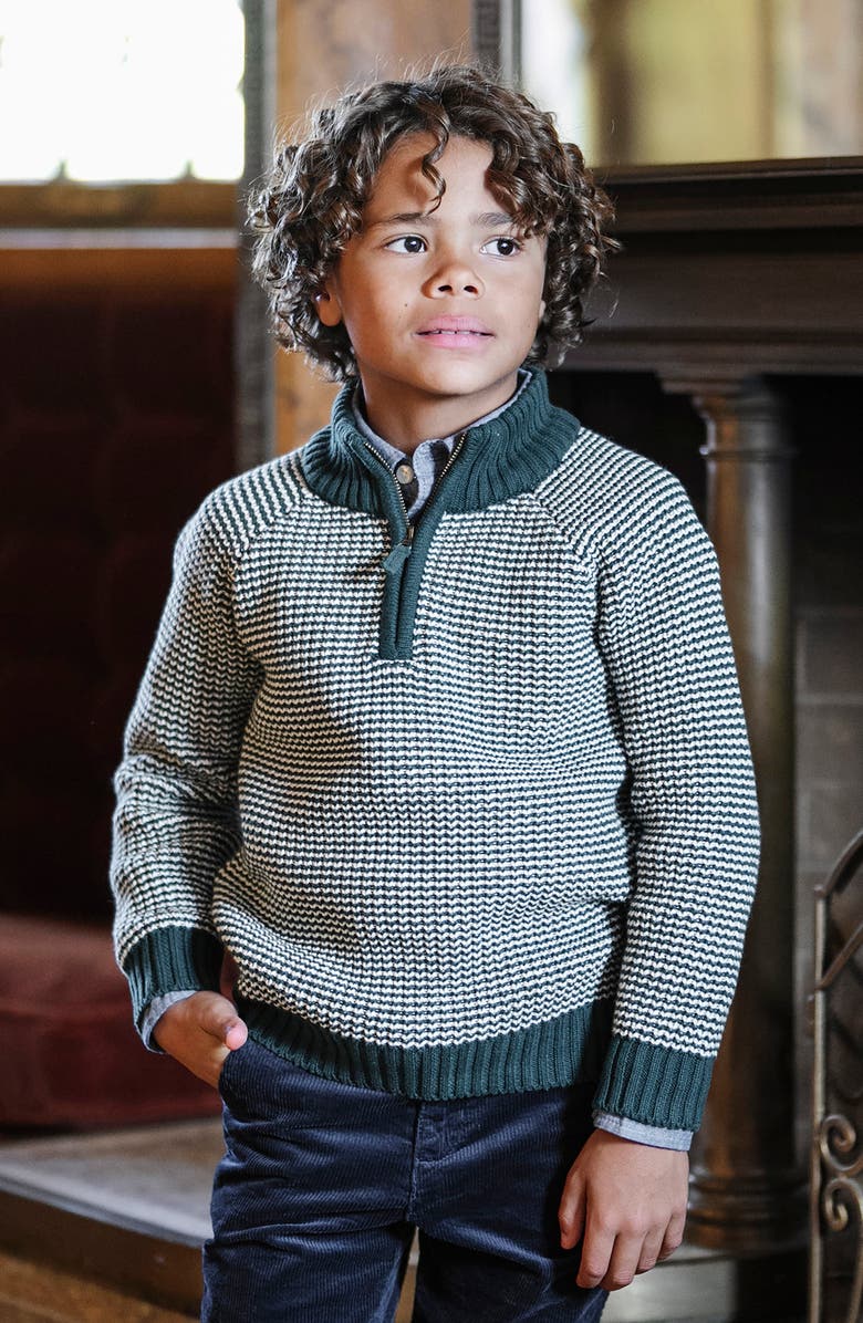 Hope & Henry Kids' Organic Long Sleeve Half Zip Raglan Ski Sweater, Alternate, color, Deep Green Stripe