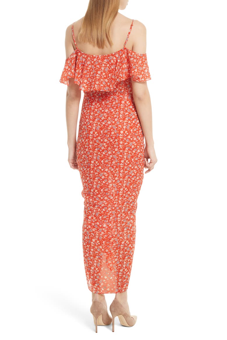 Marilyn Print Silk Cold Shoulder Dress, Alternate, color, RED MULTI