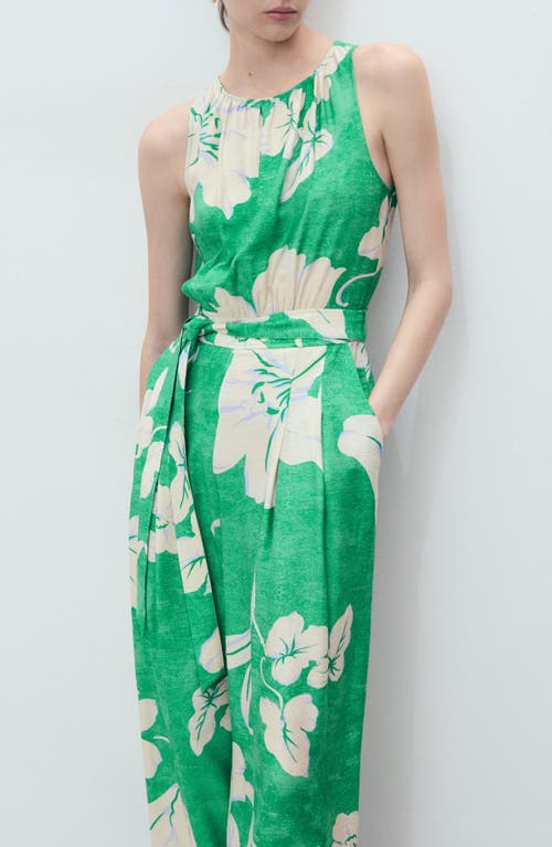 Mango Belted Sleeveless Wide Leg Jumpsuit In Green