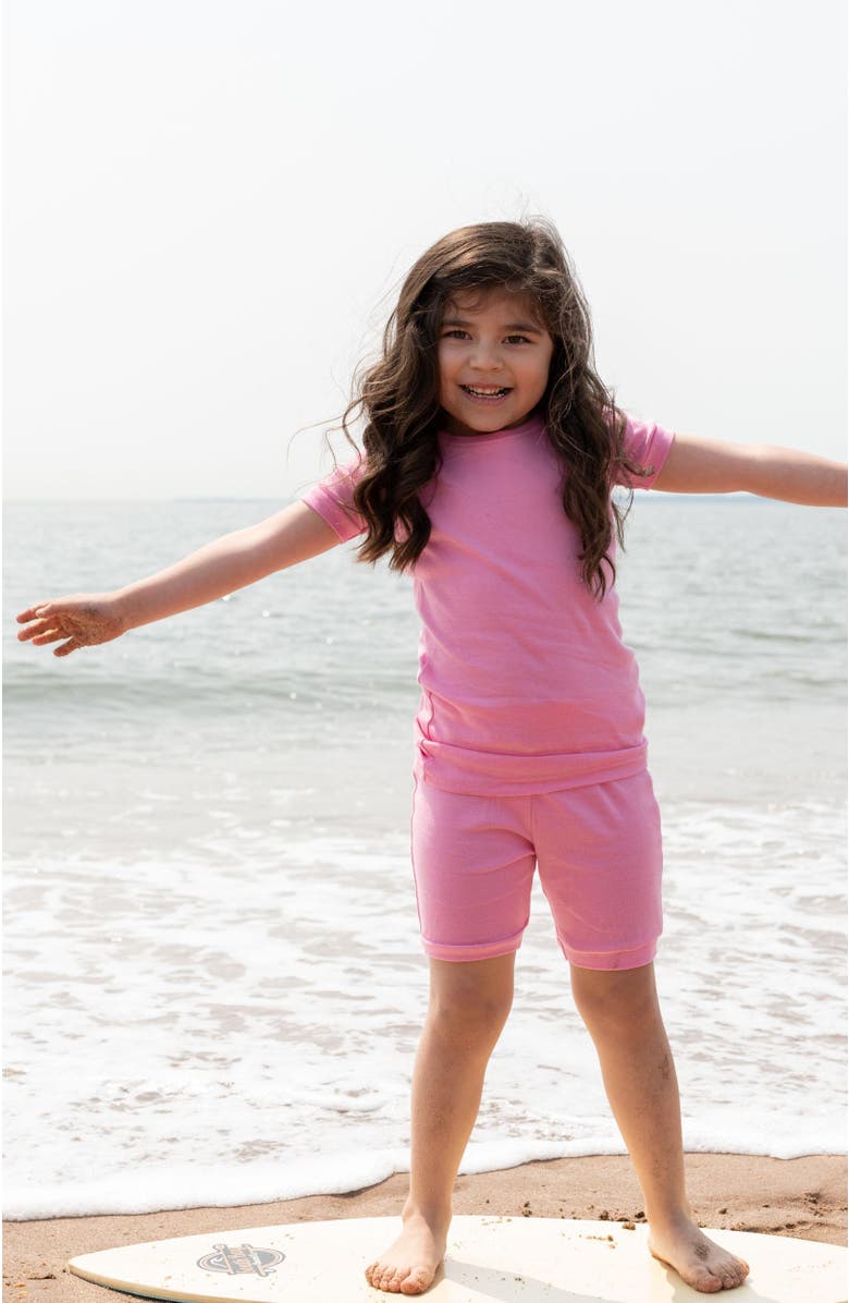 Leveret Kids Short Sleeve Cotton Solid Matching Family Pajamas, Alternate, color, Light Pink