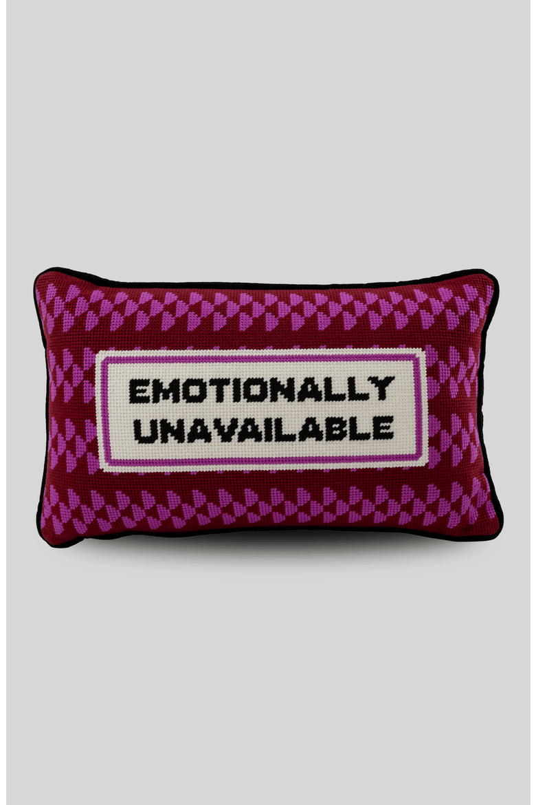 Emotionally Unavailable Needlepoint Pillow, Main, color, Black