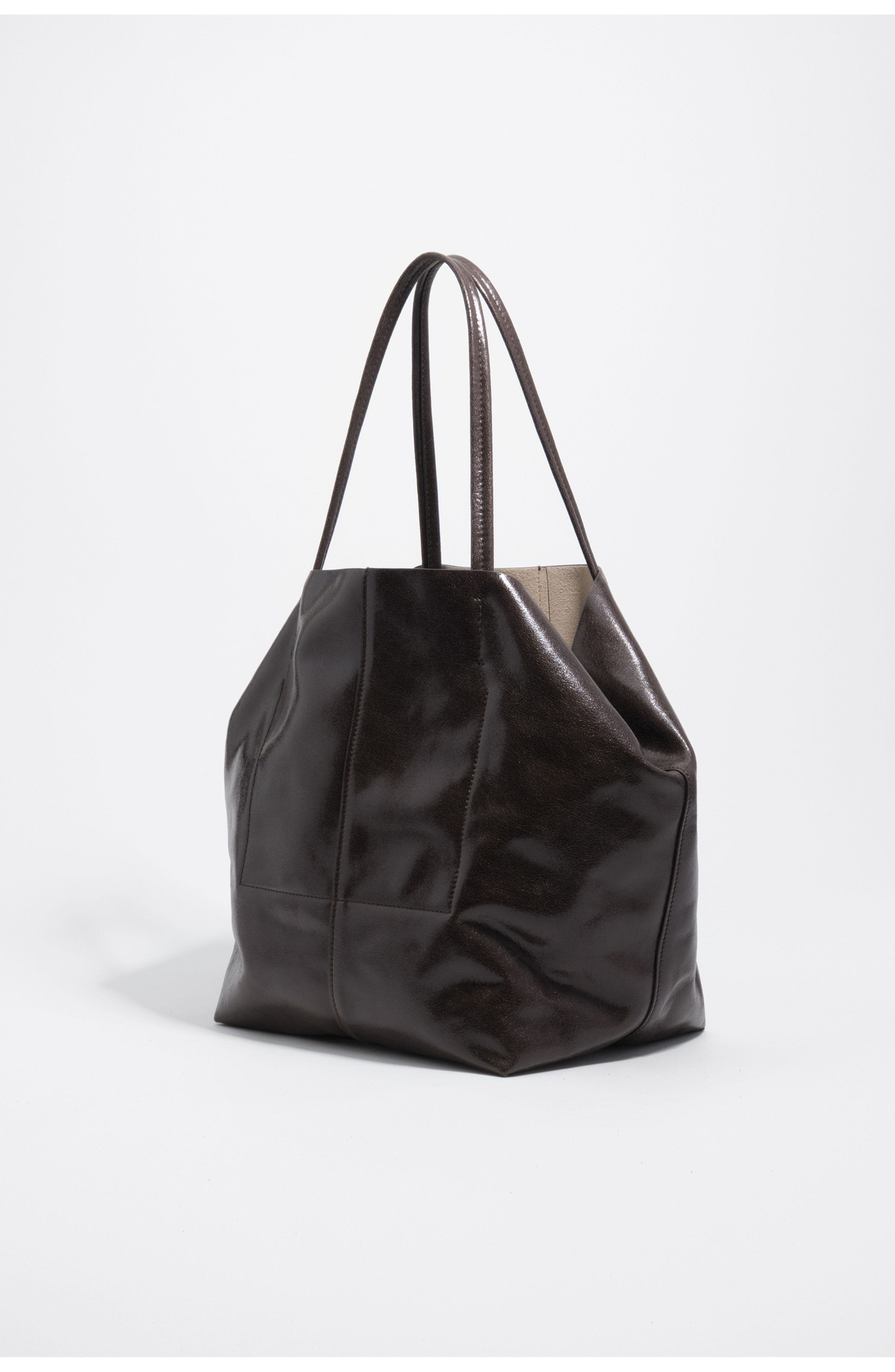 Bimba y Lola Large Dark Leather Shopper Bag, Alternate, color, Dark Chocolate